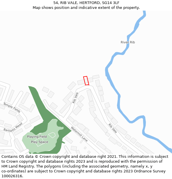 54, RIB VALE, HERTFORD, SG14 3LF: Location map and indicative extent of plot