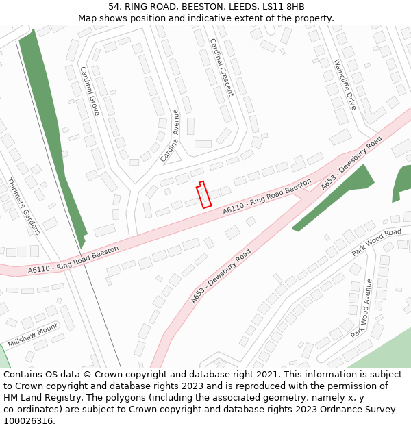 54, RING ROAD, BEESTON, LEEDS, LS11 8HB: Location map and indicative extent of plot