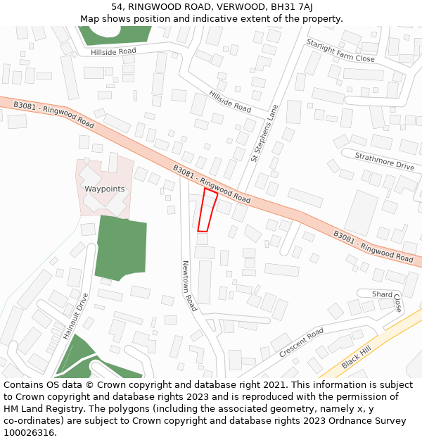 54, RINGWOOD ROAD, VERWOOD, BH31 7AJ: Location map and indicative extent of plot