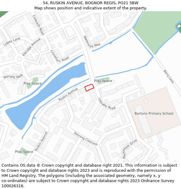 54, RUSKIN AVENUE, BOGNOR REGIS, PO21 5BW: Location map and indicative extent of plot