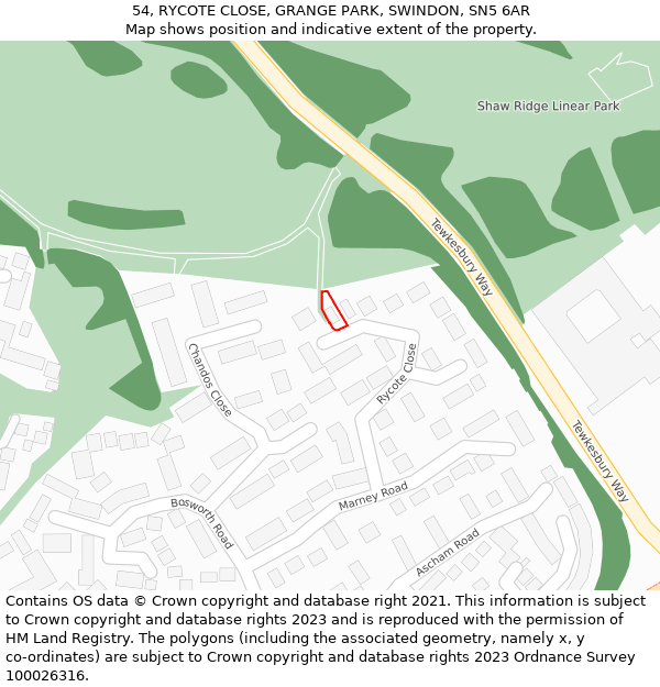 54, RYCOTE CLOSE, GRANGE PARK, SWINDON, SN5 6AR: Location map and indicative extent of plot