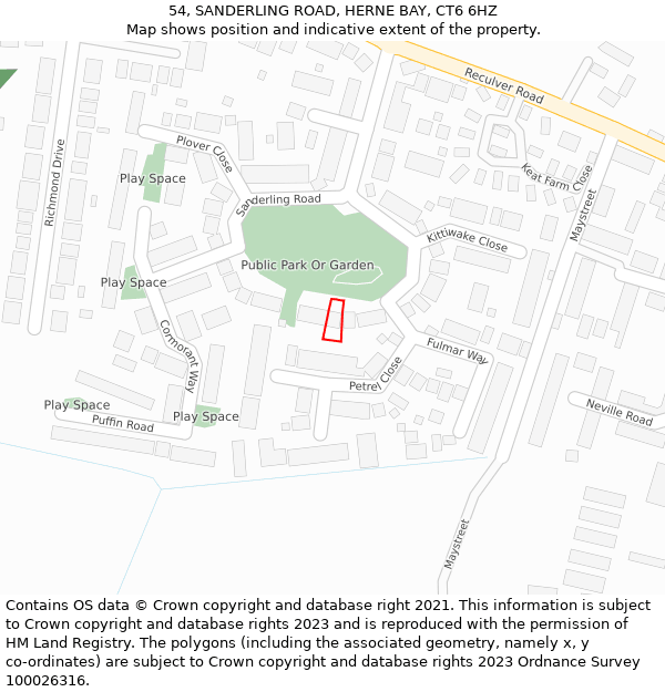 54, SANDERLING ROAD, HERNE BAY, CT6 6HZ: Location map and indicative extent of plot