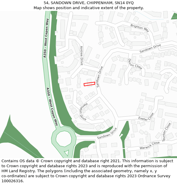 54, SANDOWN DRIVE, CHIPPENHAM, SN14 0YQ: Location map and indicative extent of plot