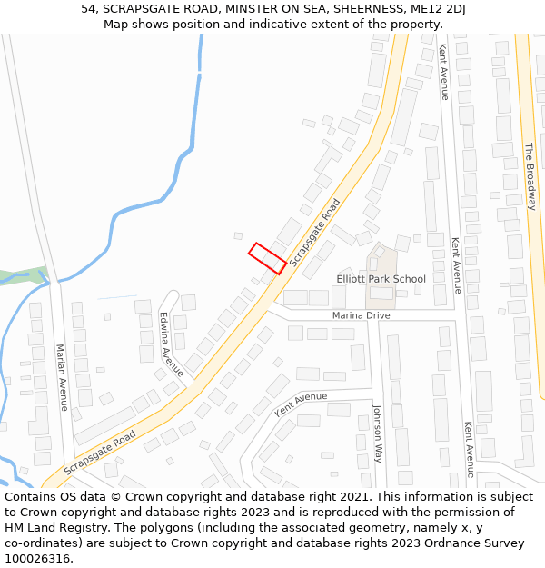 54, SCRAPSGATE ROAD, MINSTER ON SEA, SHEERNESS, ME12 2DJ: Location map and indicative extent of plot