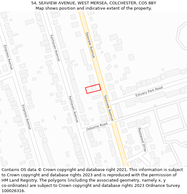 54, SEAVIEW AVENUE, WEST MERSEA, COLCHESTER, CO5 8BY: Location map and indicative extent of plot