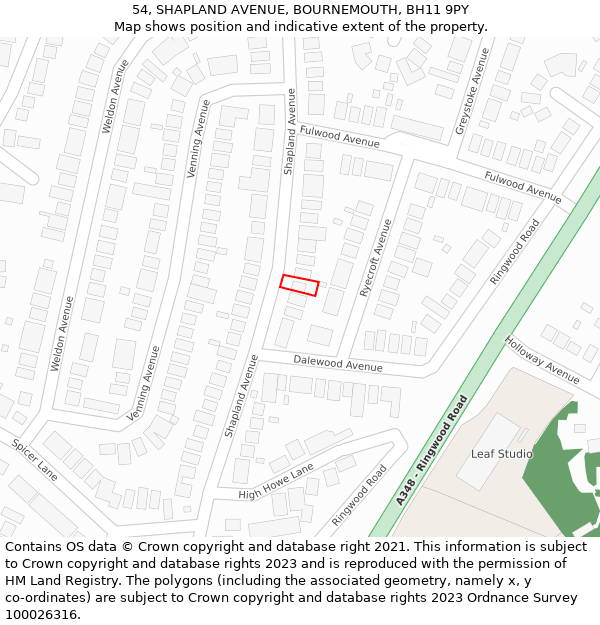 54, SHAPLAND AVENUE, BOURNEMOUTH, BH11 9PY: Location map and indicative extent of plot