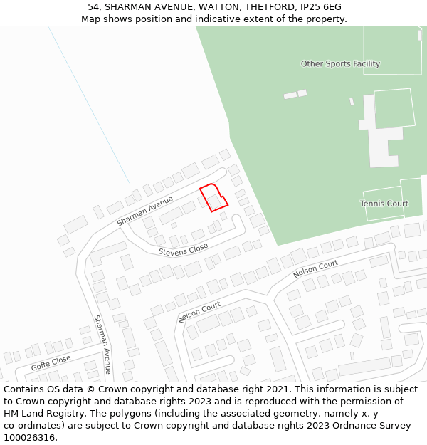 54, SHARMAN AVENUE, WATTON, THETFORD, IP25 6EG: Location map and indicative extent of plot