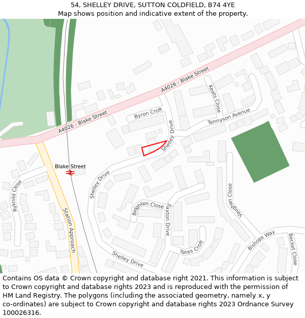 54, SHELLEY DRIVE, SUTTON COLDFIELD, B74 4YE: Location map and indicative extent of plot