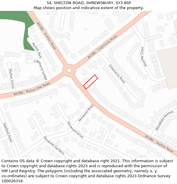 54, SHELTON ROAD, SHREWSBURY, SY3 8SP: Location map and indicative extent of plot