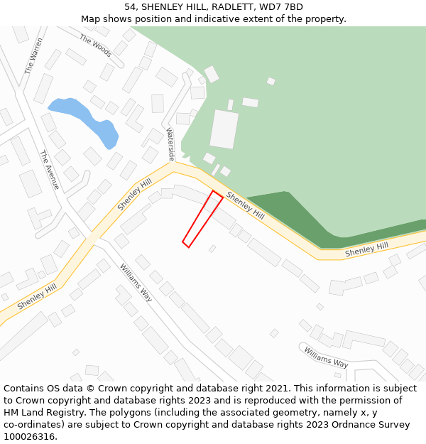 54, SHENLEY HILL, RADLETT, WD7 7BD: Location map and indicative extent of plot