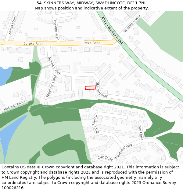 54, SKINNERS WAY, MIDWAY, SWADLINCOTE, DE11 7NL: Location map and indicative extent of plot