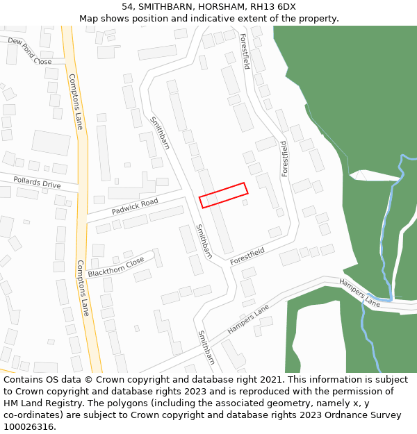 54, SMITHBARN, HORSHAM, RH13 6DX: Location map and indicative extent of plot