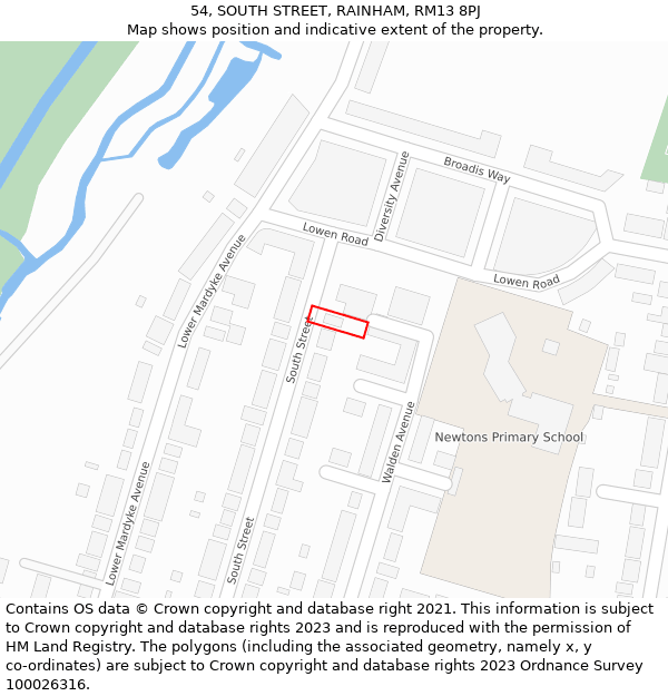 54, SOUTH STREET, RAINHAM, RM13 8PJ: Location map and indicative extent of plot