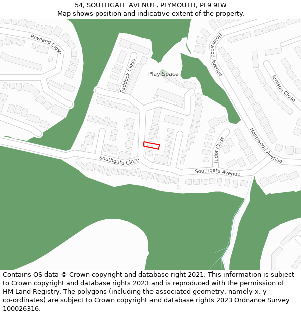 54, SOUTHGATE AVENUE, PLYMOUTH, PL9 9LW: Location map and indicative extent of plot
