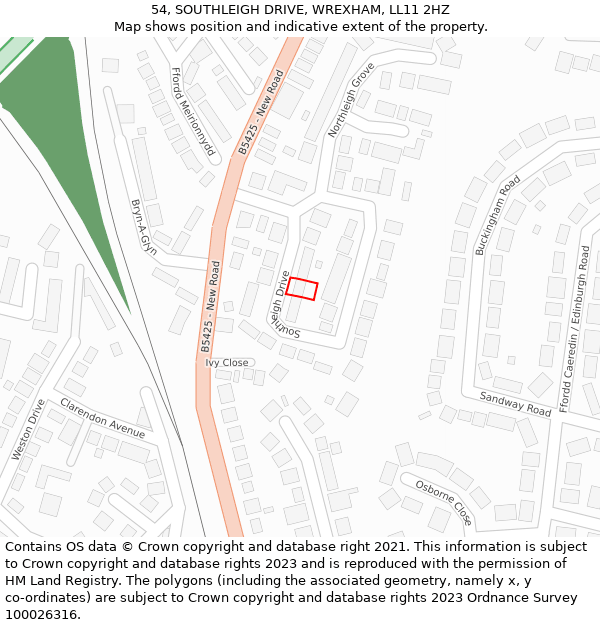 54, SOUTHLEIGH DRIVE, WREXHAM, LL11 2HZ: Location map and indicative extent of plot