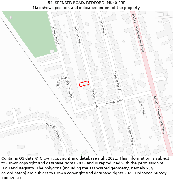 54, SPENSER ROAD, BEDFORD, MK40 2BB: Location map and indicative extent of plot