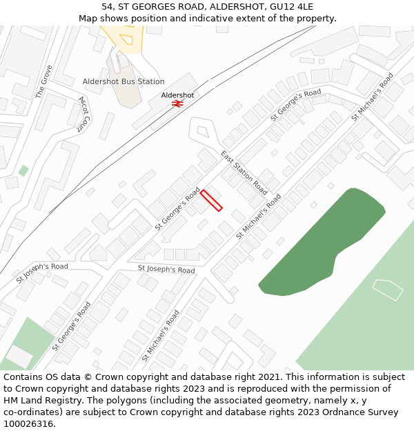 54, ST GEORGES ROAD, ALDERSHOT, GU12 4LE: Location map and indicative extent of plot
