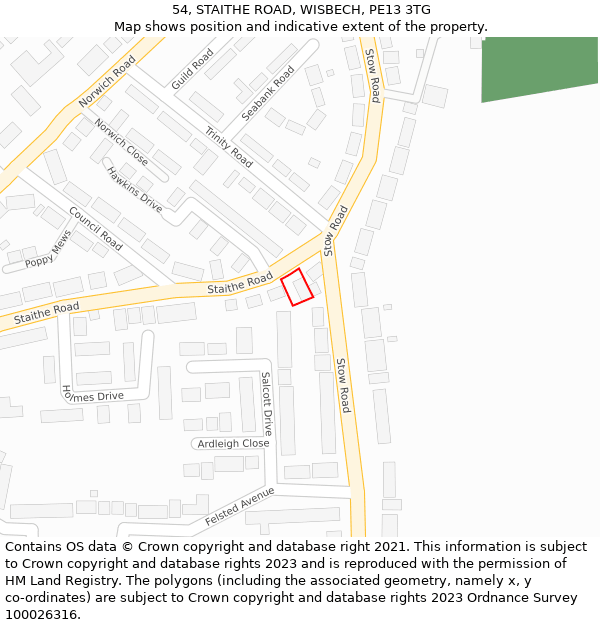 54, STAITHE ROAD, WISBECH, PE13 3TG: Location map and indicative extent of plot