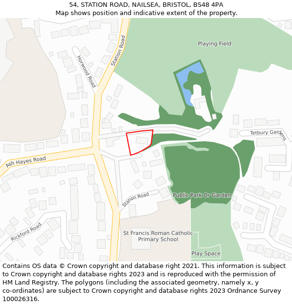 54, STATION ROAD, NAILSEA, BRISTOL, BS48 4PA: Location map and indicative extent of plot