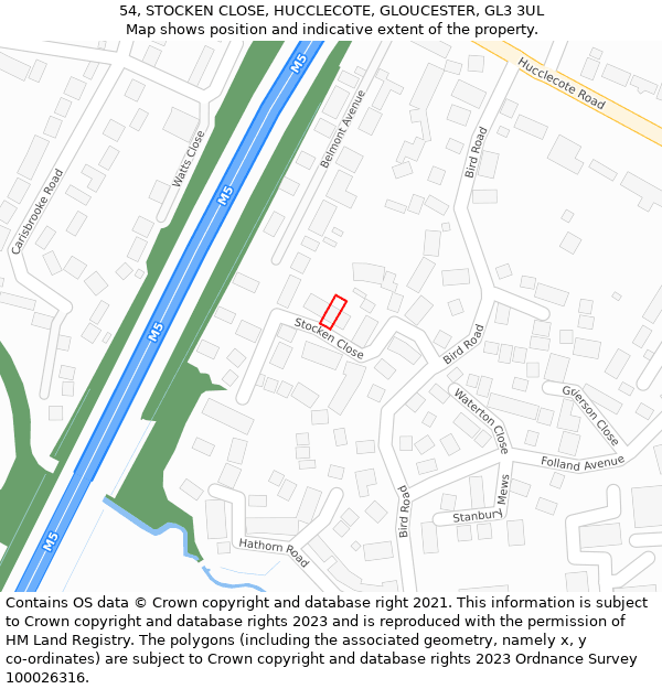 54, STOCKEN CLOSE, HUCCLECOTE, GLOUCESTER, GL3 3UL: Location map and indicative extent of plot