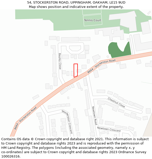 54, STOCKERSTON ROAD, UPPINGHAM, OAKHAM, LE15 9UD: Location map and indicative extent of plot