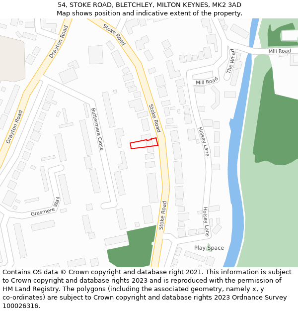 54, STOKE ROAD, BLETCHLEY, MILTON KEYNES, MK2 3AD: Location map and indicative extent of plot
