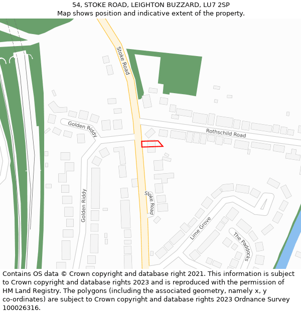 54, STOKE ROAD, LEIGHTON BUZZARD, LU7 2SP: Location map and indicative extent of plot