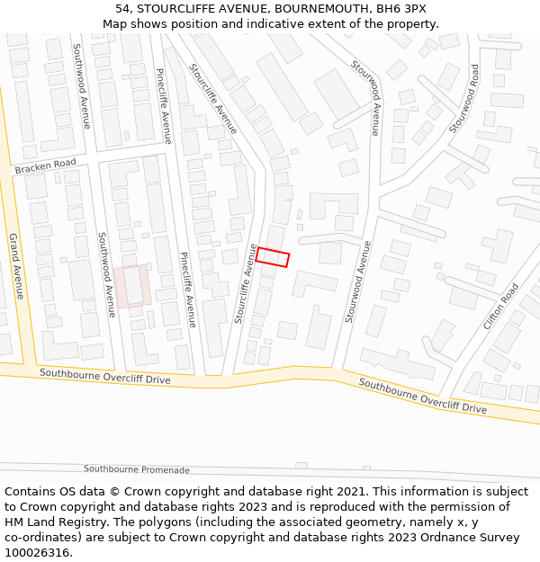 54, STOURCLIFFE AVENUE, BOURNEMOUTH, BH6 3PX: Location map and indicative extent of plot