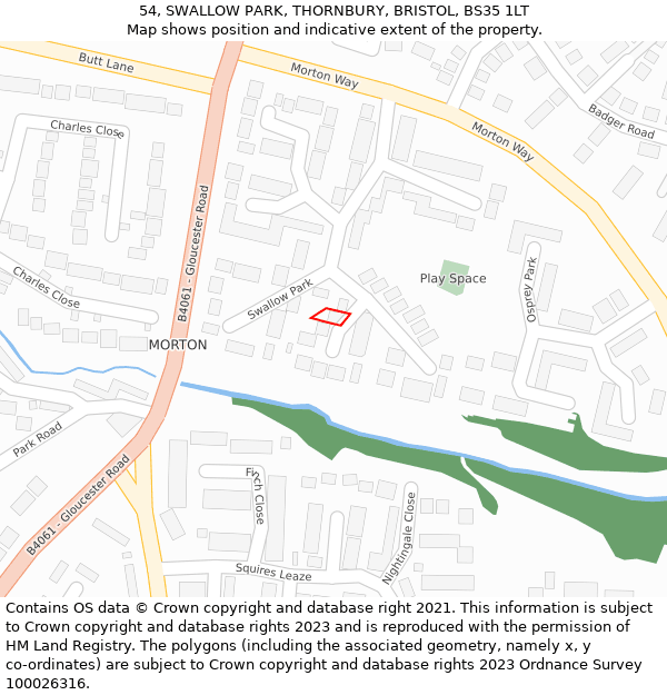 54, SWALLOW PARK, THORNBURY, BRISTOL, BS35 1LT: Location map and indicative extent of plot