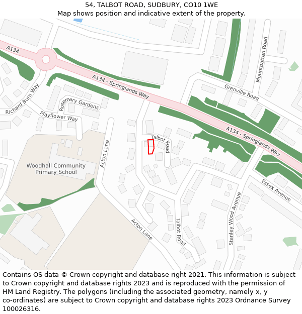 54, TALBOT ROAD, SUDBURY, CO10 1WE: Location map and indicative extent of plot