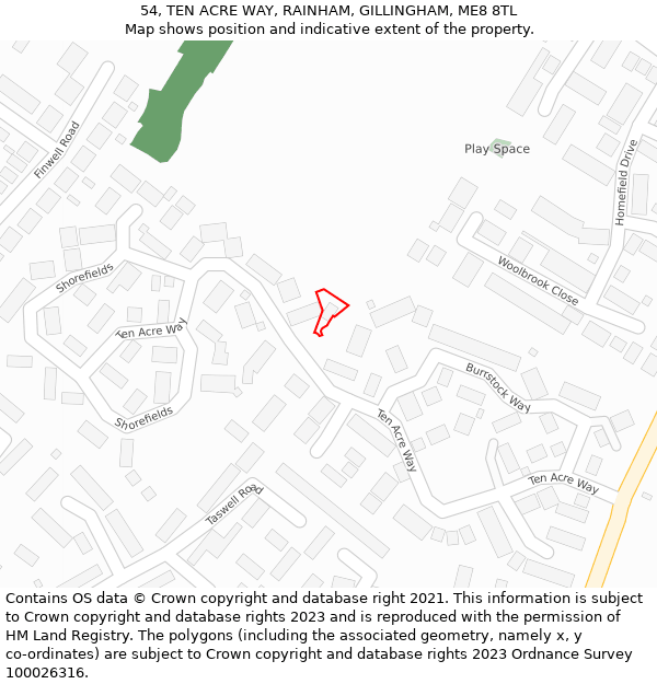 54, TEN ACRE WAY, RAINHAM, GILLINGHAM, ME8 8TL: Location map and indicative extent of plot