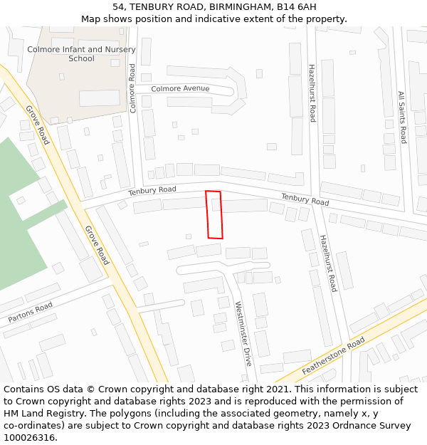 54, TENBURY ROAD, BIRMINGHAM, B14 6AH: Location map and indicative extent of plot