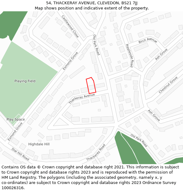 54, THACKERAY AVENUE, CLEVEDON, BS21 7JJ: Location map and indicative extent of plot