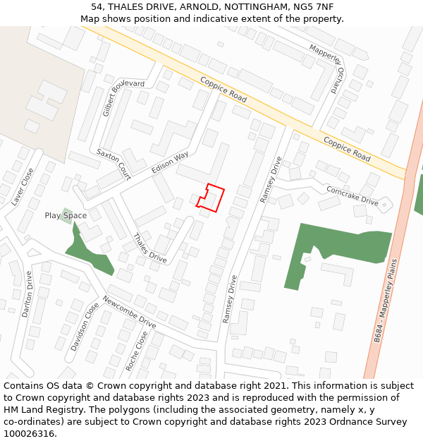 54, THALES DRIVE, ARNOLD, NOTTINGHAM, NG5 7NF: Location map and indicative extent of plot