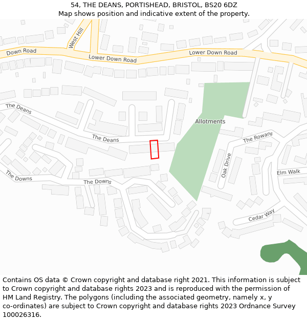 54, THE DEANS, PORTISHEAD, BRISTOL, BS20 6DZ: Location map and indicative extent of plot