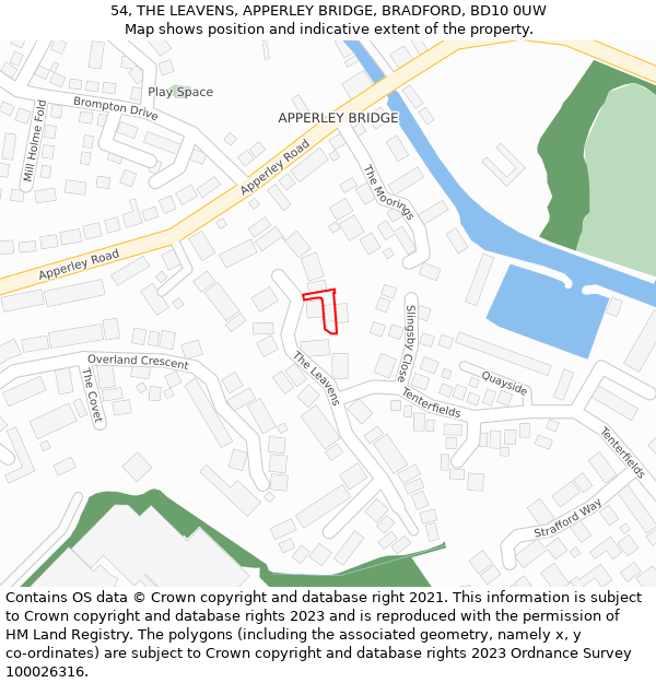 54, THE LEAVENS, APPERLEY BRIDGE, BRADFORD, BD10 0UW: Location map and indicative extent of plot