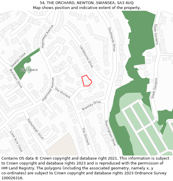 54, THE ORCHARD, NEWTON, SWANSEA, SA3 4UQ: Location map and indicative extent of plot