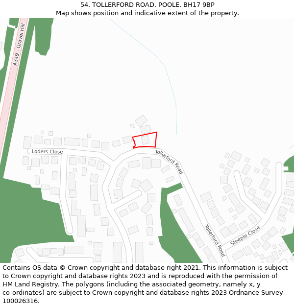 54, TOLLERFORD ROAD, POOLE, BH17 9BP: Location map and indicative extent of plot