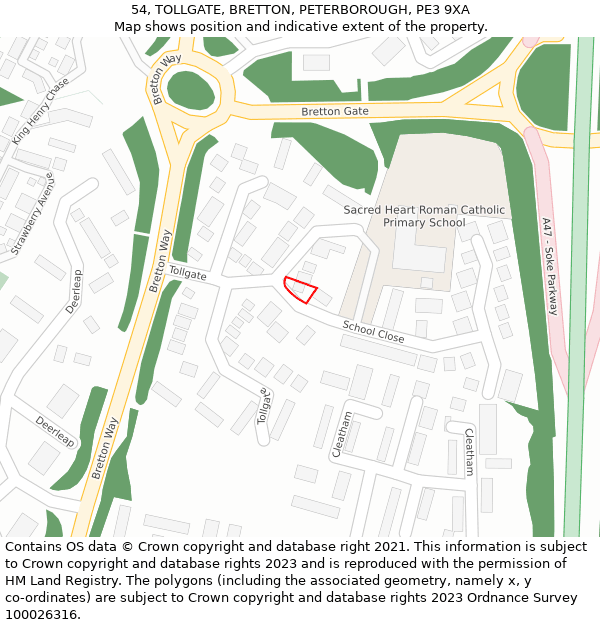 54, TOLLGATE, BRETTON, PETERBOROUGH, PE3 9XA: Location map and indicative extent of plot