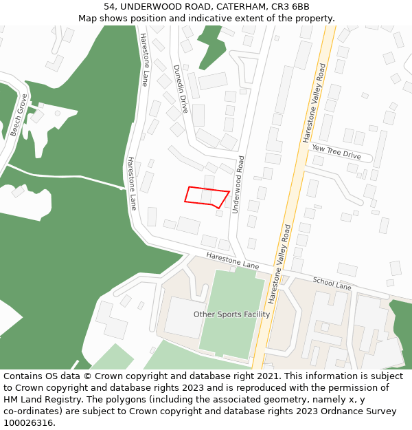 54, UNDERWOOD ROAD, CATERHAM, CR3 6BB: Location map and indicative extent of plot