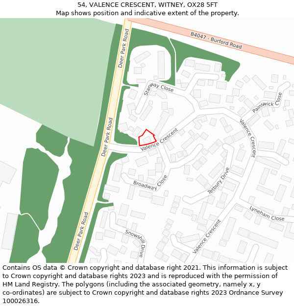 54, VALENCE CRESCENT, WITNEY, OX28 5FT: Location map and indicative extent of plot