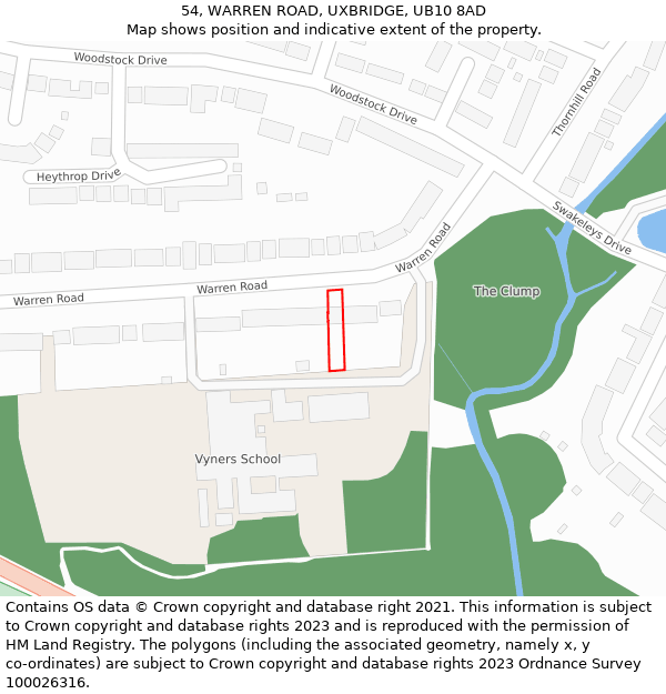 54, WARREN ROAD, UXBRIDGE, UB10 8AD: Location map and indicative extent of plot