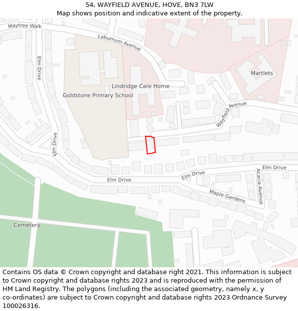 54, WAYFIELD AVENUE, HOVE, BN3 7LW: Location map and indicative extent of plot