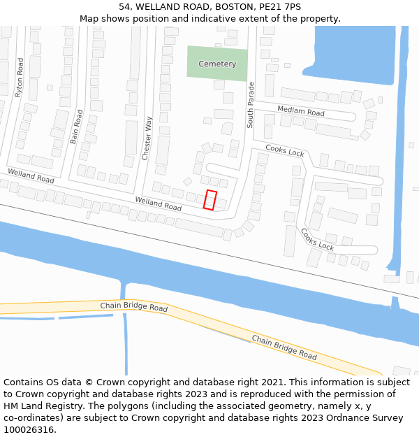 54, WELLAND ROAD, BOSTON, PE21 7PS: Location map and indicative extent of plot