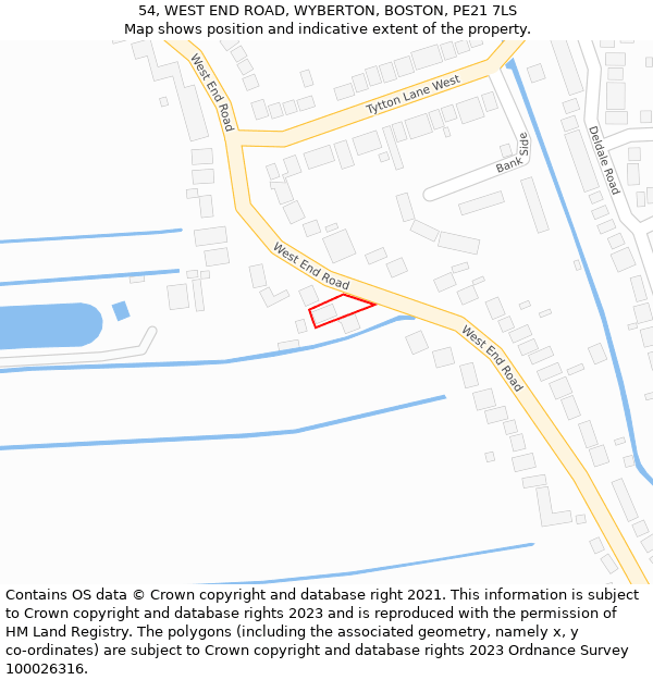 54, WEST END ROAD, WYBERTON, BOSTON, PE21 7LS: Location map and indicative extent of plot