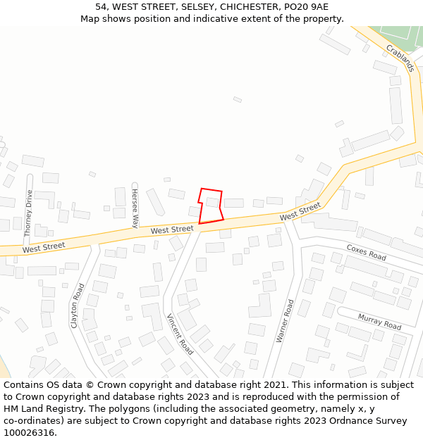 54, WEST STREET, SELSEY, CHICHESTER, PO20 9AE: Location map and indicative extent of plot