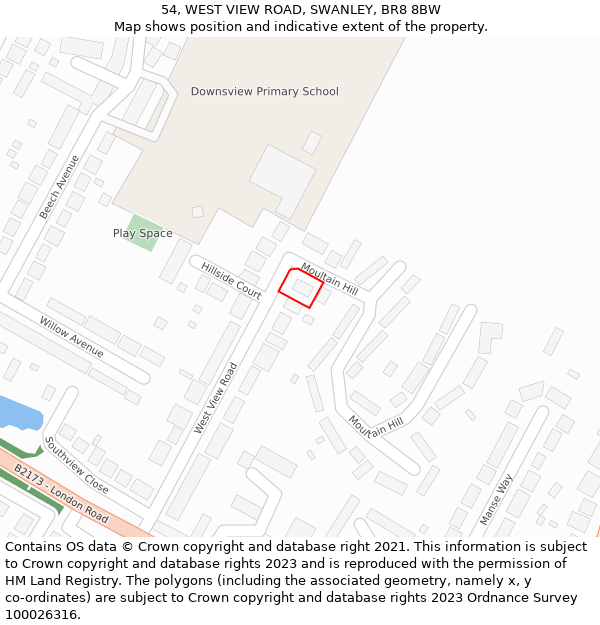 54, WEST VIEW ROAD, SWANLEY, BR8 8BW: Location map and indicative extent of plot