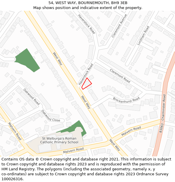 54, WEST WAY, BOURNEMOUTH, BH9 3EB: Location map and indicative extent of plot