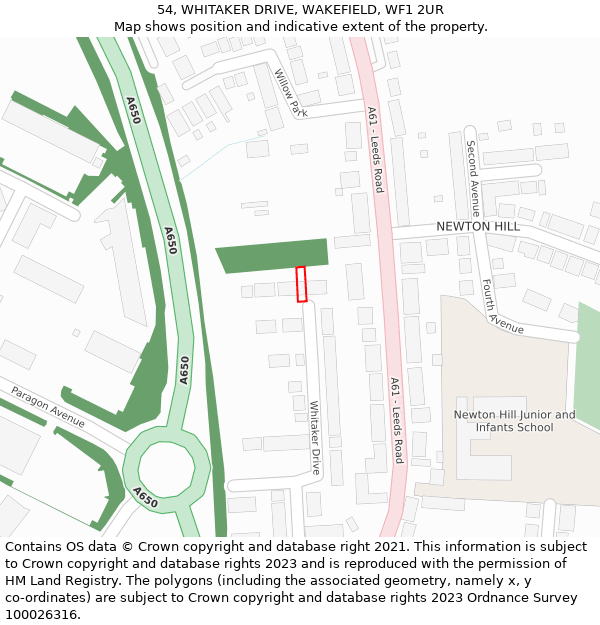 54, WHITAKER DRIVE, WAKEFIELD, WF1 2UR: Location map and indicative extent of plot