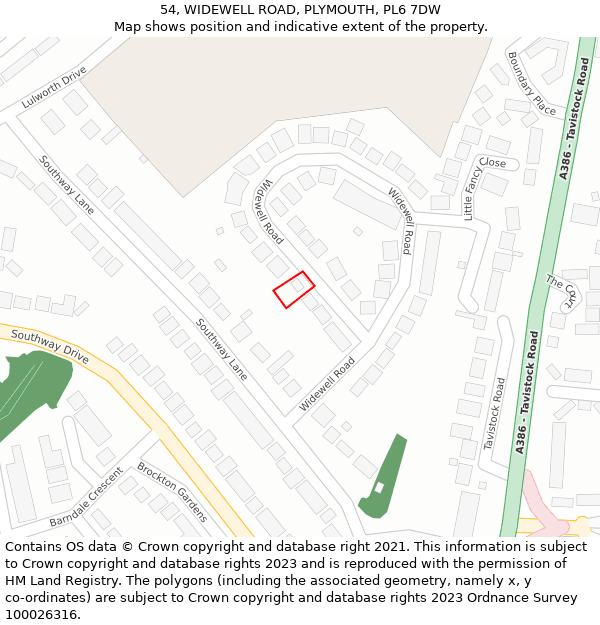 54, WIDEWELL ROAD, PLYMOUTH, PL6 7DW: Location map and indicative extent of plot